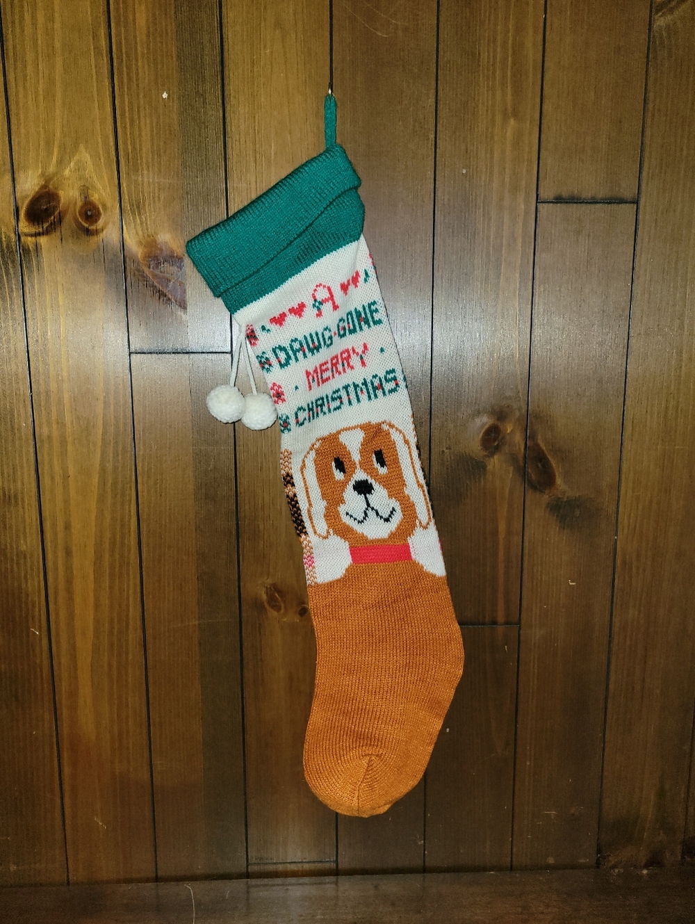 1 Vintage Puppy Dog Knit Christmas Stocking A Dawg Gone Merry Christmas